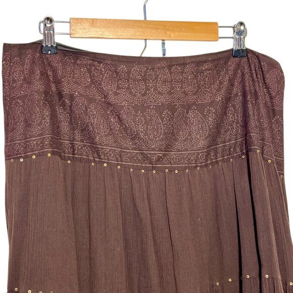 Brown Maxi Skirt Boho Gypsy Hippie Nature Forest Fairy Lagenlook Granola Size XL - Picture 3 of 12